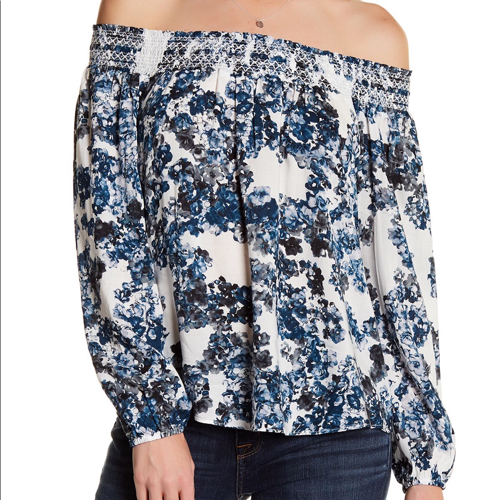 Parker Blouse Blue And White Print Nwt